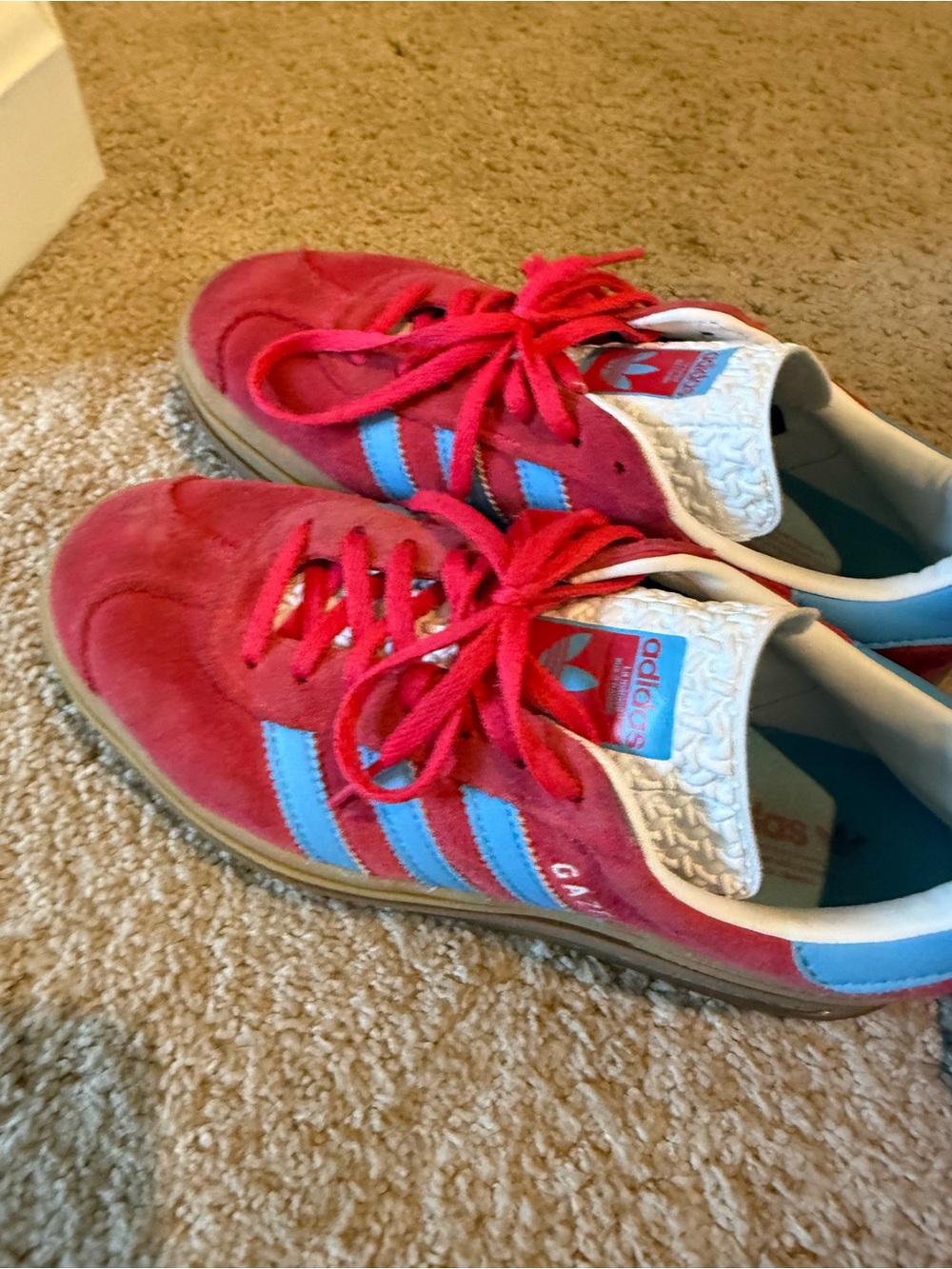 adidas Kids Suede Sneakers in Red with Light Blue Stripes